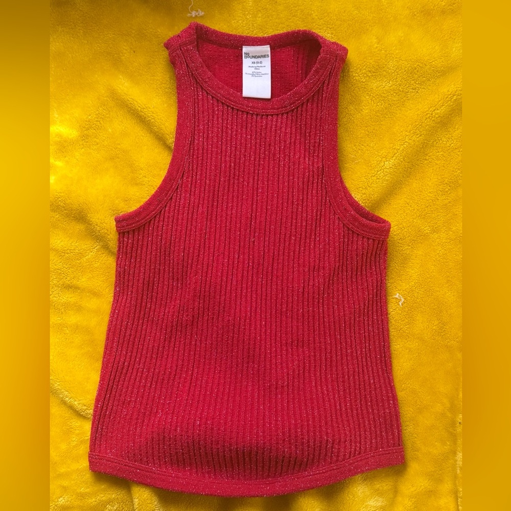 No Boundaries Red and Black Sparkly Ribbed Tank Tops - Picture 2 of 3